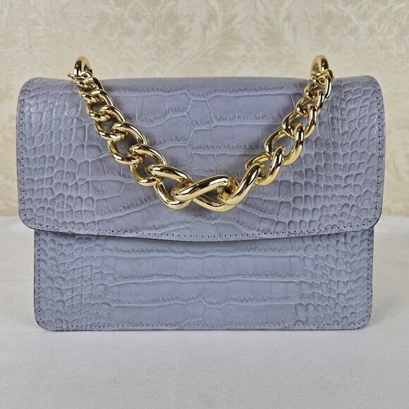 House of Harlow 1960 Lavender Leather Satchel Gold Chain Handle Long Adj Strap